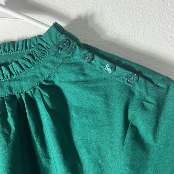 NWT Worthington women’s blouse with puffy sleeves Size Medium Dark Green Holiday - Picture 6 of 11